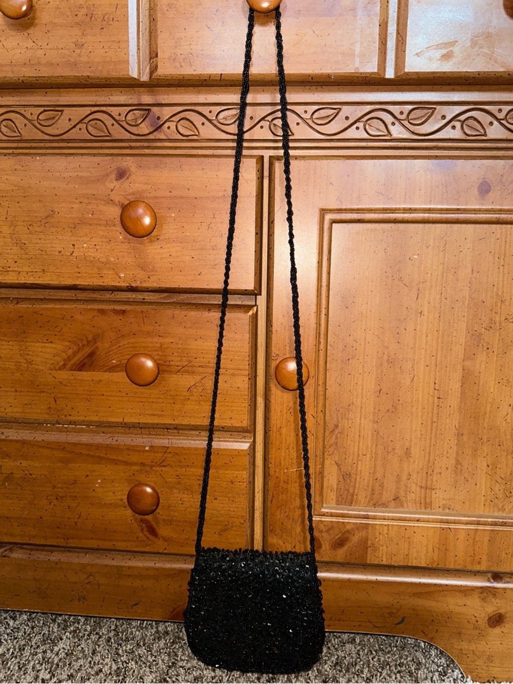La Regale Black Sequin Crossbody Bag with Braided Strap